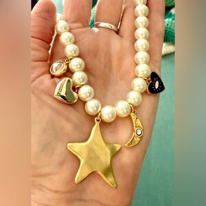 Elegant Gold Pearl Charm Necklace